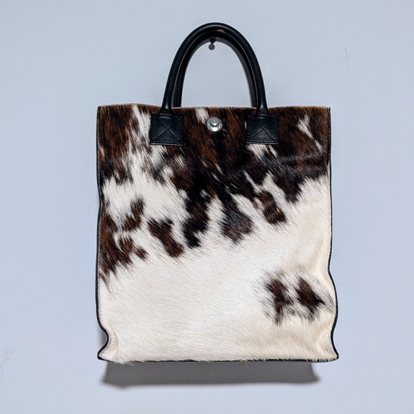 Cowhide Brown & White Women's Tote Bag - Picture 6 of 15